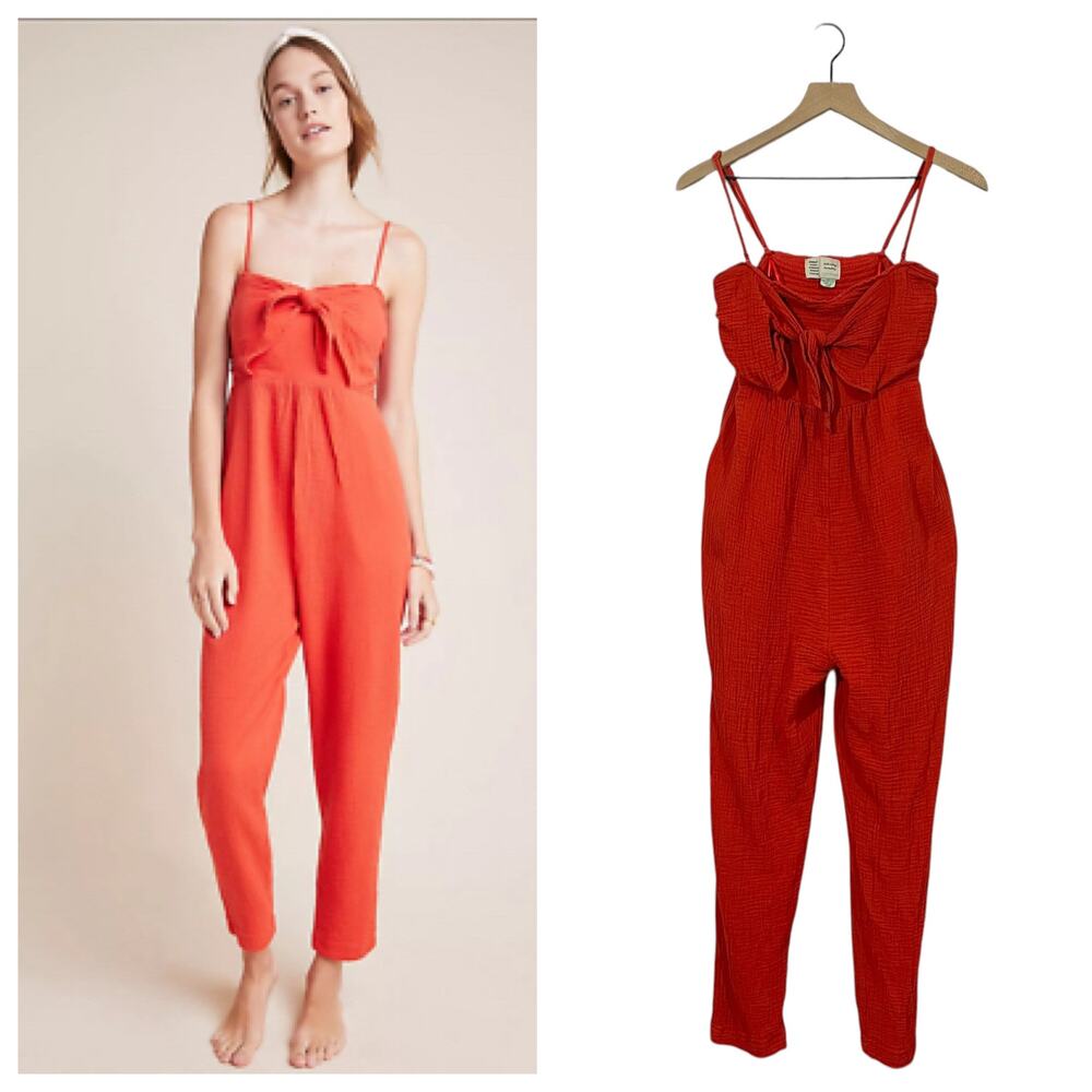 Anthropologie Saturday Sunday Isabel Tie Front Jumpsuit - Red - XS